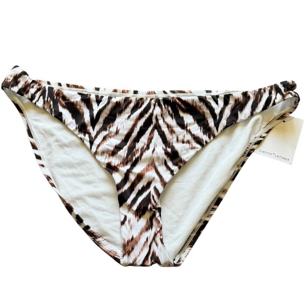 Gibson Latimer NWT Animal Print Bikini Bottom XL Brown White Ruched Swim Bottom